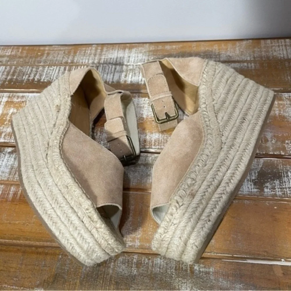 Soludos Sandals Heels Wedge Shoes Size 9.5 Color Tan